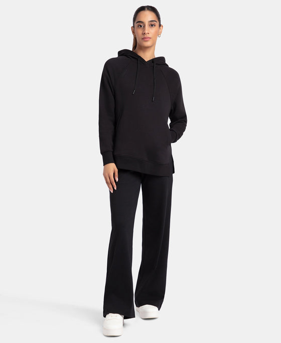 Super Combed Cotton Rich Fleece Fabric Raglan Sleeve Hoodie Sweatshirt - Black