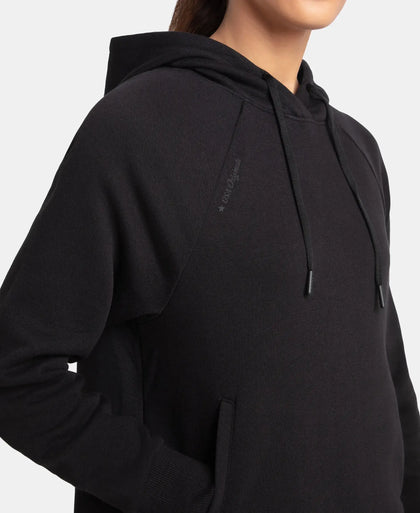 Super Combed Cotton Rich Fleece Fabric Raglan Sleeve Hoodie Sweatshirt - Black