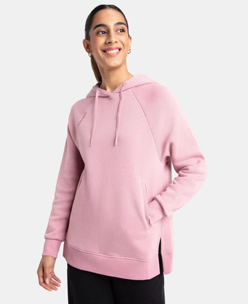Super Combed Cotton Rich Fleece Fabric Raglan Sleeve Hoodie Sweatshirt - Lilas