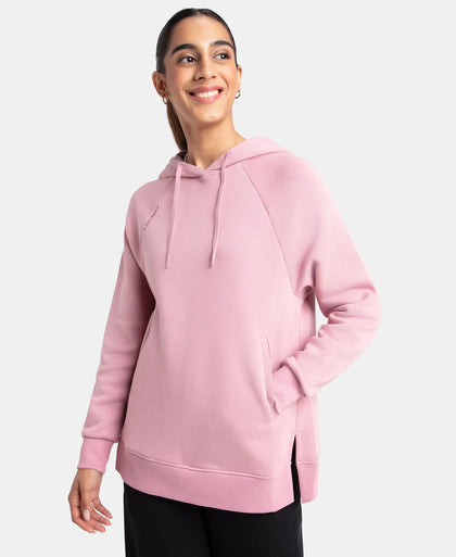 Super Combed Cotton Rich Fleece Fabric Raglan Sleeve Hoodie Sweatshirt - Lilas