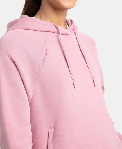 Super Combed Cotton Rich Fleece Fabric Raglan Sleeve Hoodie Sweatshirt - Lilas