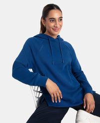 Super Combed Cotton Rich Fleece Fabric Raglan Sleeve Hoodie Sweatshirt - Navy Peony