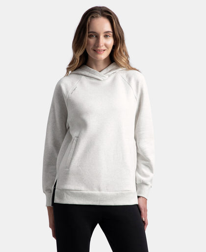 Super Combed Cotton Rich Fleece Fabric Raglan Sleeve Hoodie Sweatshirt - Off White Melange