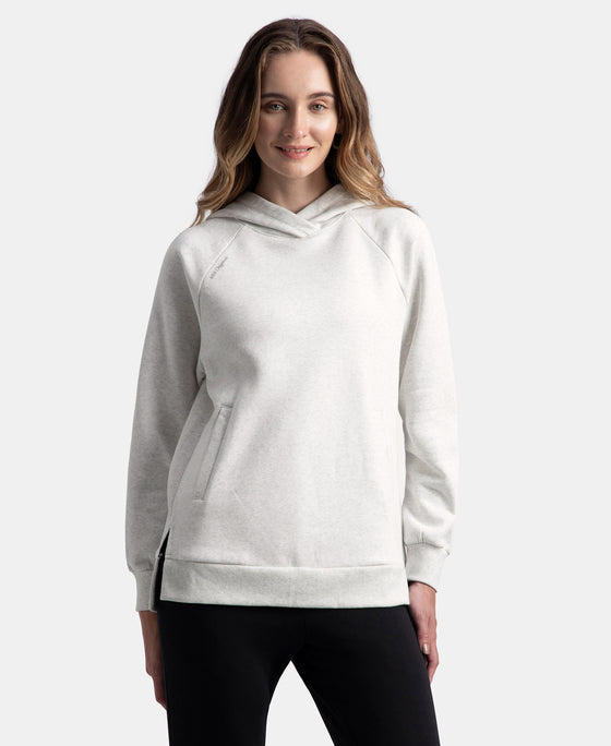 Super Combed Cotton Rich Fleece Fabric Raglan Sleeve Hoodie Sweatshirt - Off White Melange