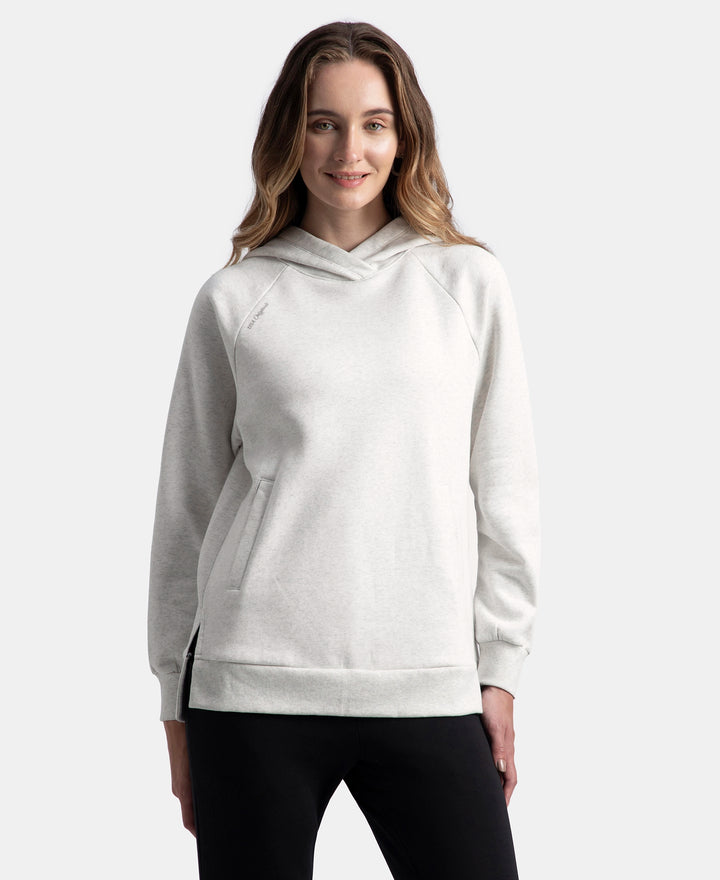 Super Combed Cotton Rich Fleece Fabric Raglan Sleeve Hoodie Sweatshirt - Off White Melange