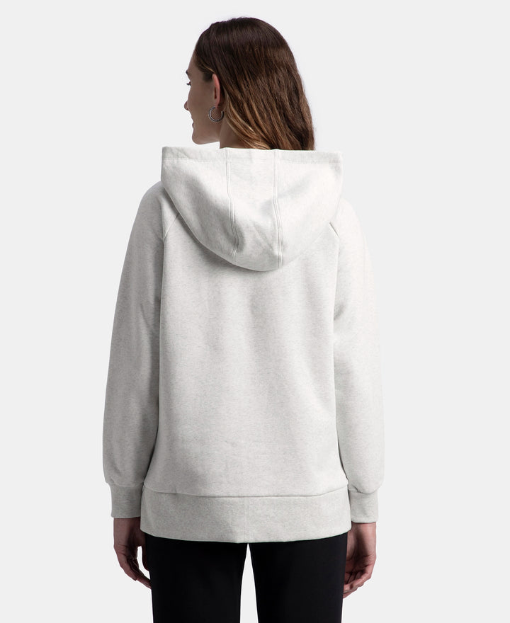 Super Combed Cotton Rich Fleece Fabric Raglan Sleeve Hoodie Sweatshirt - Off White Melange