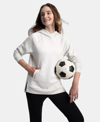Super Combed Cotton Rich Fleece Fabric Raglan Sleeve Hoodie Sweatshirt - Off White Melange