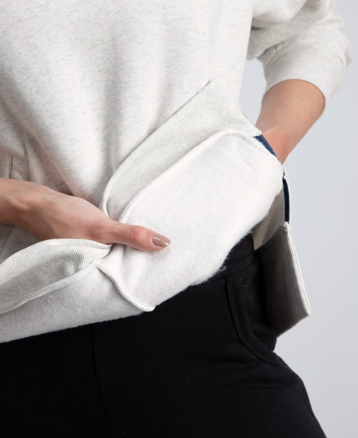 Super Combed Cotton Rich Fleece Fabric Raglan Sleeve Hoodie Sweatshirt - Off White Melange