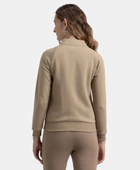 Super Combed Cotton Rich Fleece Fabric Full Zip High Neck Jacket with Front Pockets - Desert Taupe