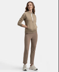 Super Combed Cotton Rich Fleece Fabric Full Zip High Neck Jacket with Front Pockets - Desert Taupe