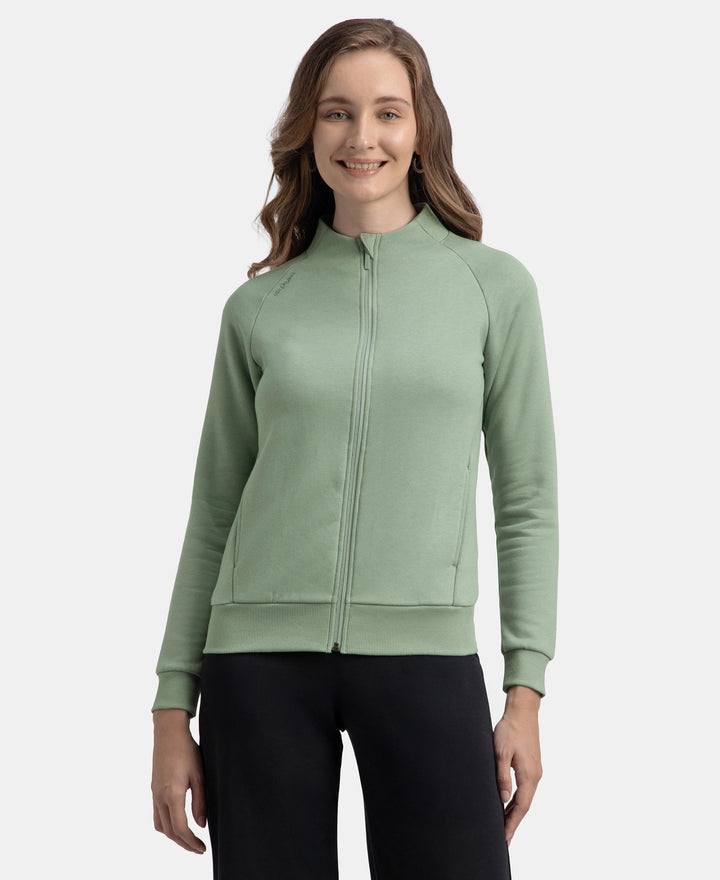 Super Combed Cotton Rich Fleece Fabric Full Zip High Neck Jacket with Front Pockets - Iceberg Green