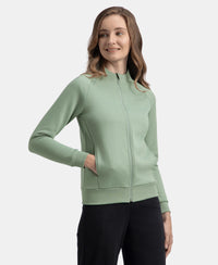 Super Combed Cotton Rich Fleece Fabric Full Zip High Neck Jacket with Front Pockets - Iceberg Green