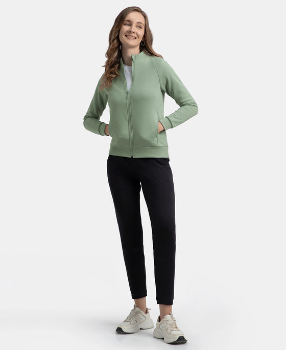 Super Combed Cotton Rich Fleece Fabric Full Zip High Neck Jacket with Front Pockets - Iceberg Green