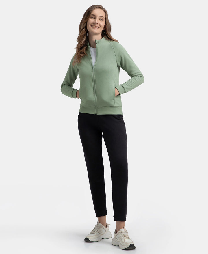 Super Combed Cotton Rich Fleece Fabric Full Zip High Neck Jacket with Front Pockets - Iceberg Green