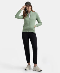 Super Combed Cotton Rich Fleece Fabric Full Zip High Neck Jacket with Front Pockets - Iceberg Green
