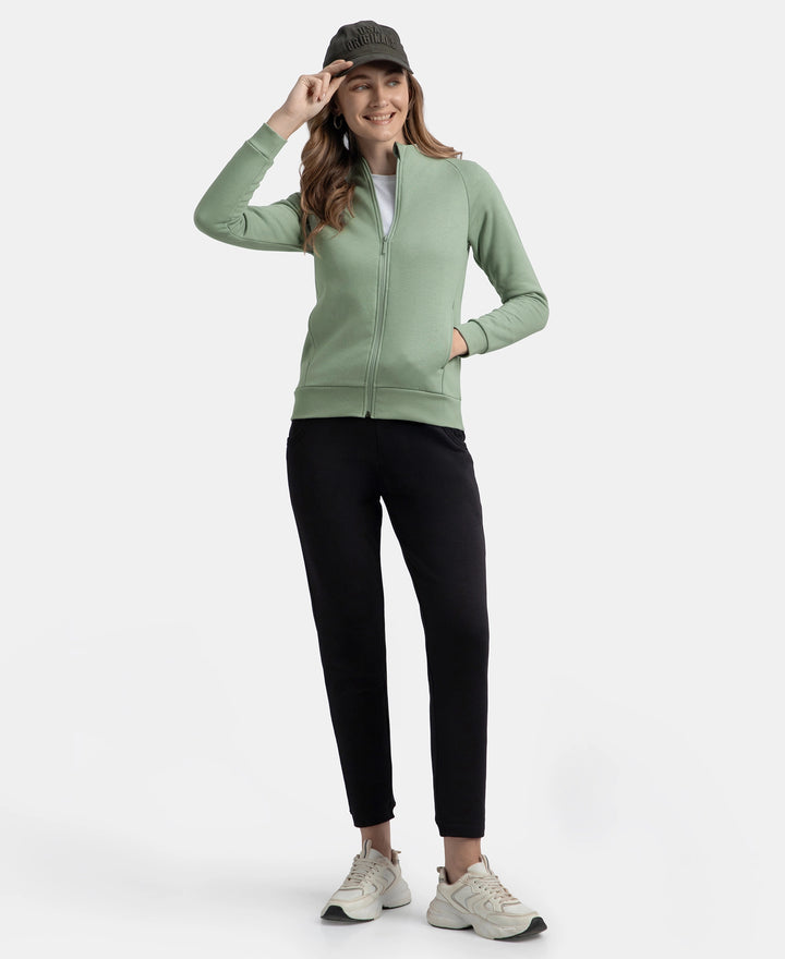 Super Combed Cotton Rich Fleece Fabric Full Zip High Neck Jacket with Front Pockets - Iceberg Green