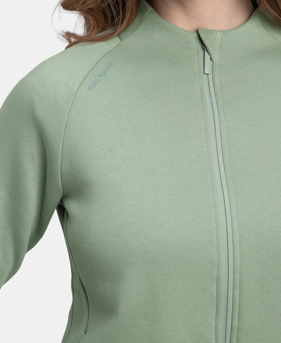 Super Combed Cotton Rich Fleece Fabric Full Zip High Neck Jacket with Front Pockets - Iceberg Green