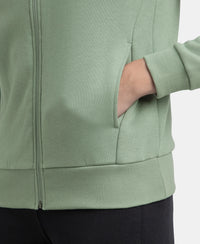 Super Combed Cotton Rich Fleece Fabric Full Zip High Neck Jacket with Front Pockets - Iceberg Green