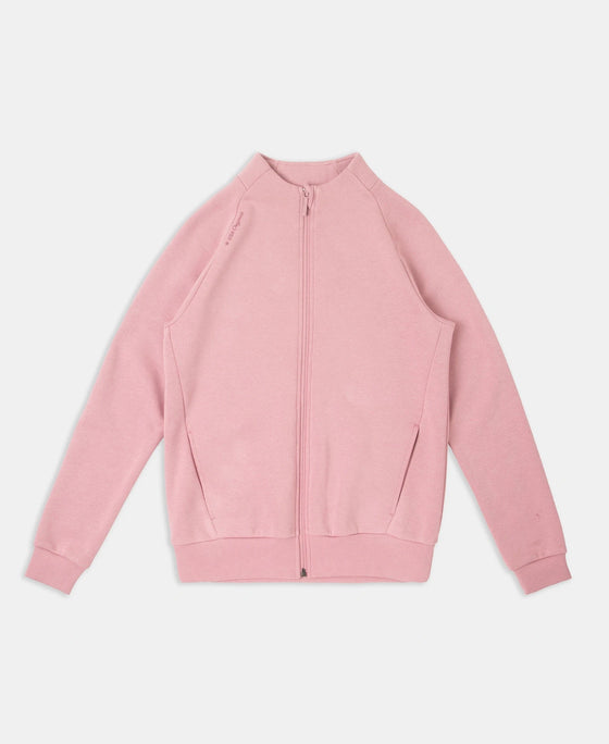 Super Combed Cotton Rich Fleece Fabric Full Zip High Neck Jacket with Front Pockets - Lilas