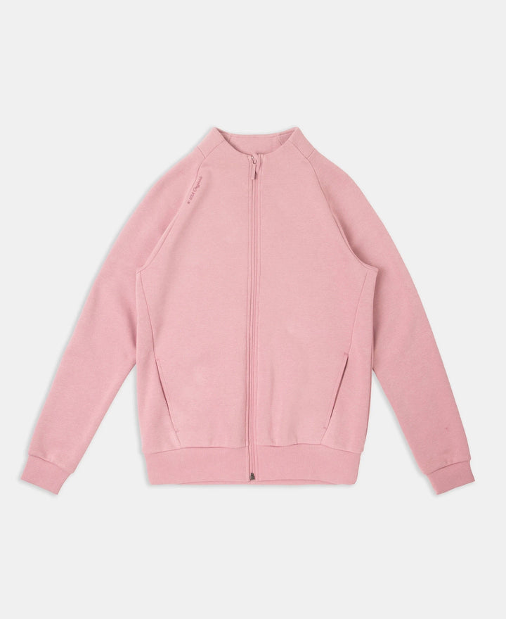 Super Combed Cotton Rich Fleece Fabric Full Zip High Neck Jacket with Front Pockets - Lilas