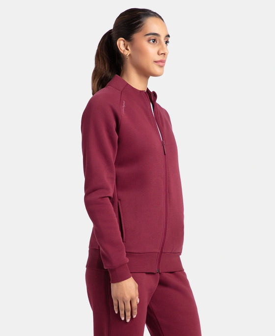 Super Combed Cotton Rich Fleece Fabric Full Zip High Neck Jacket with Front Pockets - Maroon Banner