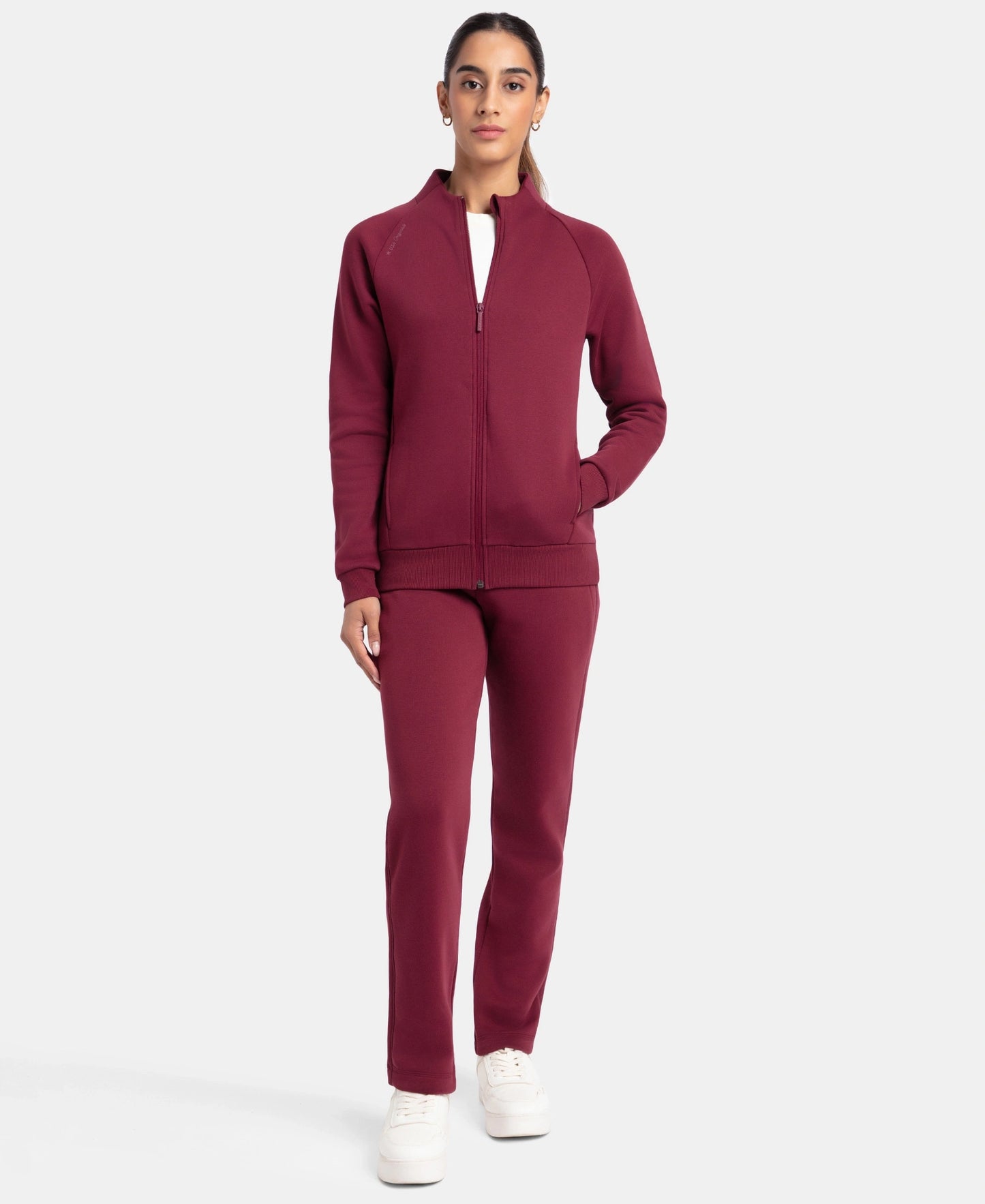 Super Combed Cotton Rich Fleece Fabric Full Zip High Neck Jacket with Front Pockets - Maroon Banner