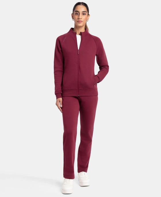 Super Combed Cotton Rich Fleece Fabric Full Zip High Neck Jacket with Front Pockets - Maroon Banner