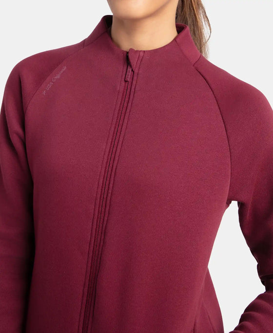 Super Combed Cotton Rich Fleece Fabric Full Zip High Neck Jacket with Front Pockets - Maroon Banner