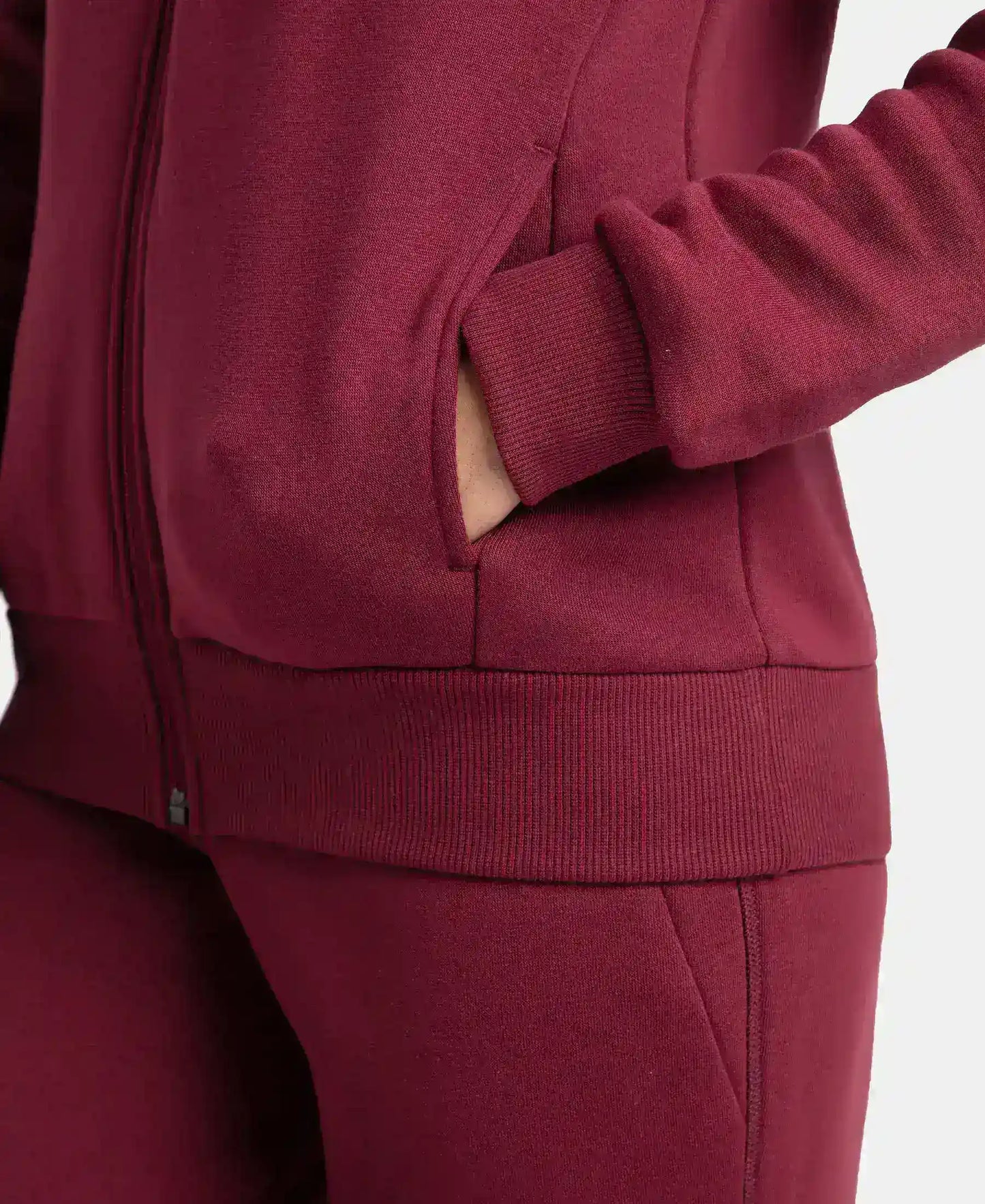 Super Combed Cotton Rich Fleece Fabric Full Zip High Neck Jacket with Front Pockets - Maroon Banner