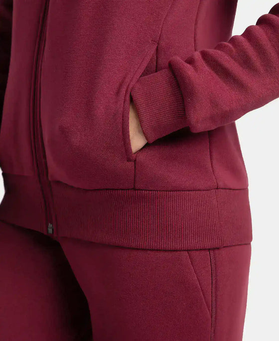 Super Combed Cotton Rich Fleece Fabric Full Zip High Neck Jacket with Front Pockets - Maroon Banner