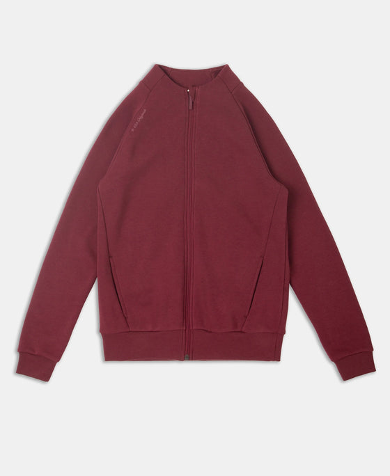 Super Combed Cotton Rich Fleece Fabric Full Zip High Neck Jacket with Front Pockets - Maroon Banner