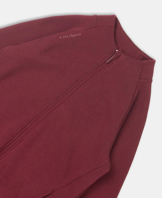 Super Combed Cotton Rich Fleece Fabric Full Zip High Neck Jacket with Front Pockets - Maroon Banner
