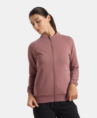 Super Combed Cotton Rich Fleece Fabric Full Zip High Neck Jacket with Front Pockets - Rose Taupe