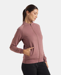 Super Combed Cotton Rich Fleece Fabric Full Zip High Neck Jacket with Front Pockets - Rose Taupe