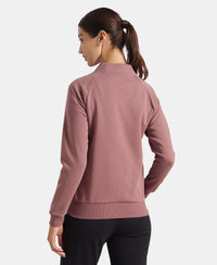 Super Combed Cotton Rich Fleece Fabric Full Zip High Neck Jacket with Front Pockets - Rose Taupe