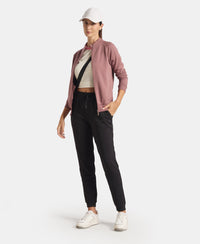 Super Combed Cotton Rich Fleece Fabric Full Zip High Neck Jacket with Front Pockets - Rose Taupe