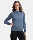Super Combed Cotton Rich Fleece Fabric Full Zip High Neck Jacket with Front Pockets - Vintage Indigo