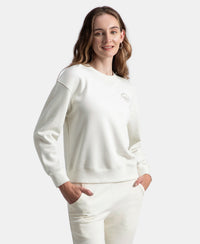 Super Combed Cotton Rich Fleece Fabric Printed Sweatshirt with Drop Shoulder Styling - Cannoli Cream