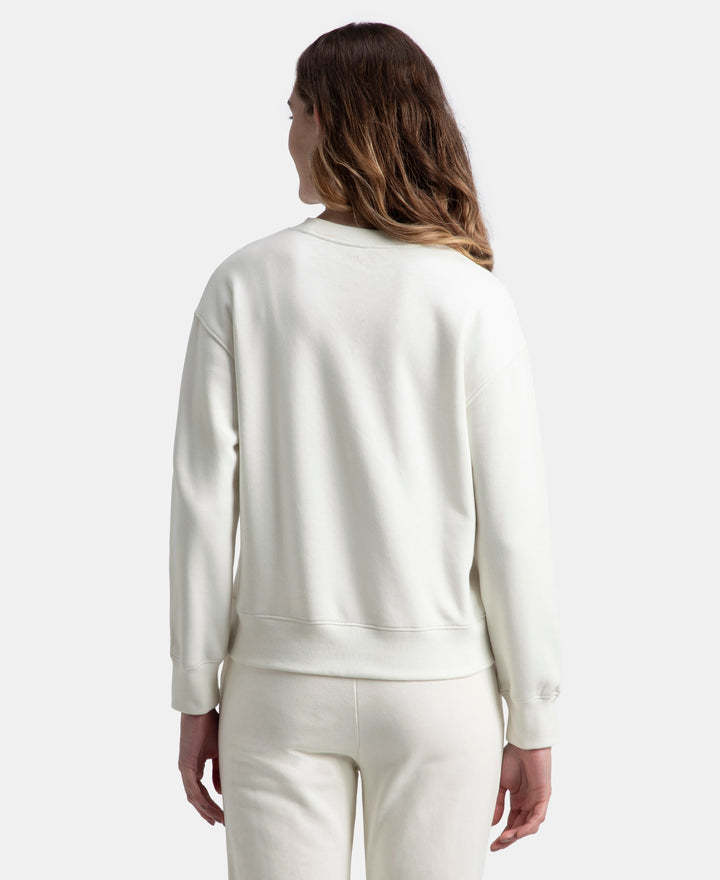 Super Combed Cotton Rich Fleece Fabric Printed Sweatshirt with Drop Shoulder Styling - Cannoli Cream