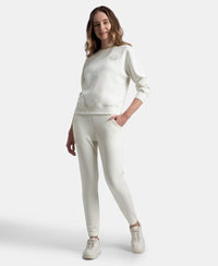 Super Combed Cotton Rich Fleece Fabric Printed Sweatshirt with Drop Shoulder Styling - Cannoli Cream