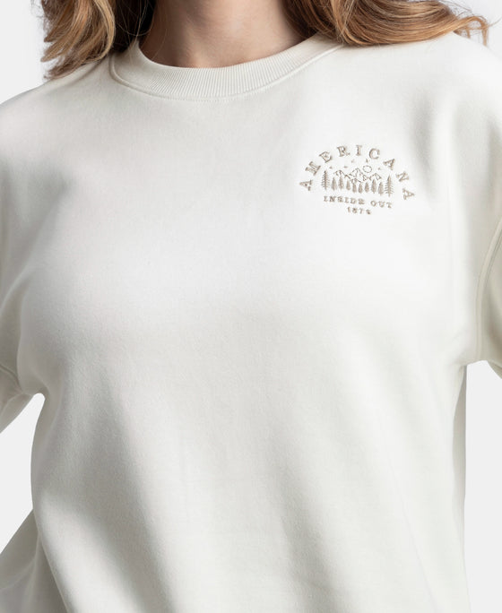 Super Combed Cotton Rich Fleece Fabric Printed Sweatshirt with Drop Shoulder Styling - Cannoli Cream