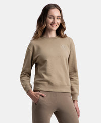 Super Combed Cotton Rich Fleece Fabric Printed Sweatshirt with Drop Shoulder Styling - Desert Taupe