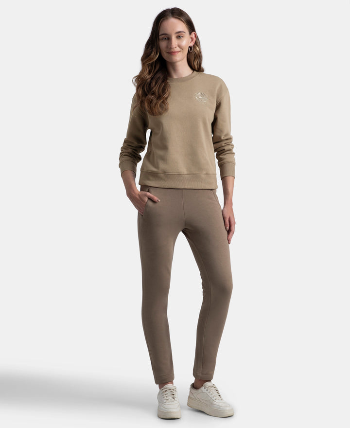 Super Combed Cotton Rich Fleece Fabric Printed Sweatshirt with Drop Shoulder Styling - Desert Taupe