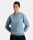 Super Combed Cotton Rich Fleece Fabric Printed Sweatshirt with Drop Shoulder Styling - Provincial Blue