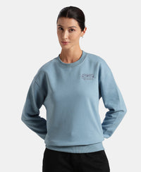 Super Combed Cotton Rich Fleece Fabric Printed Sweatshirt with Drop Shoulder Styling - Provincial Blue