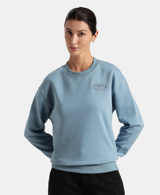 Super Combed Cotton Rich Fleece Fabric Printed Sweatshirt with Drop Shoulder Styling - Provincial Blue