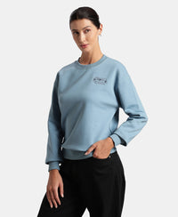 Super Combed Cotton Rich Fleece Fabric Printed Sweatshirt with Drop Shoulder Styling - Provincial Blue