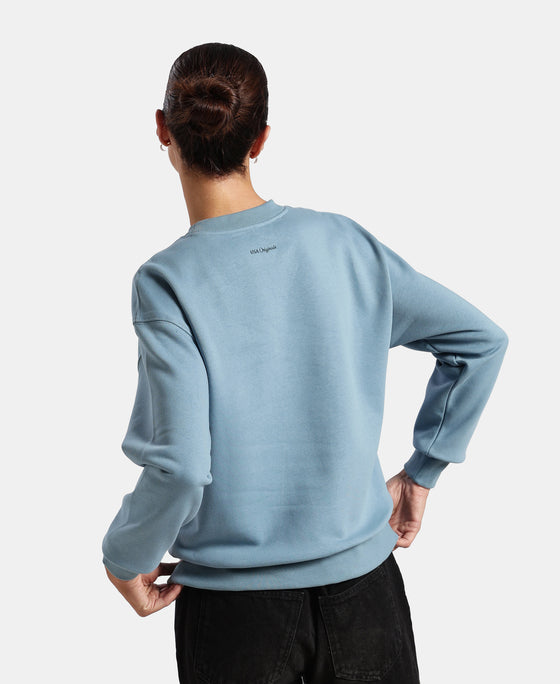 Super Combed Cotton Rich Fleece Fabric Printed Sweatshirt with Drop Shoulder Styling - Provincial Blue
