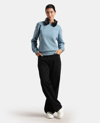 Super Combed Cotton Rich Fleece Fabric Printed Sweatshirt with Drop Shoulder Styling - Provincial Blue
