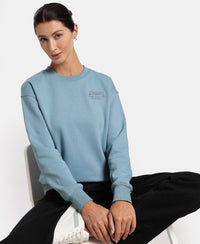 Super Combed Cotton Rich Fleece Fabric Printed Sweatshirt with Drop Shoulder Styling - Provincial Blue